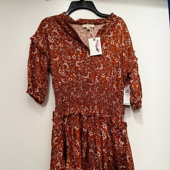 Jessica Simpson NWT Girl's Rust Floral Elastic Waist Blouse (nwt / L (10) - Picture 3 of 16